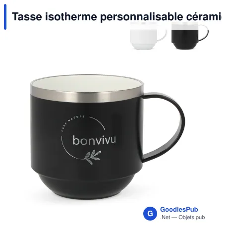 Tasse isotherme personnalisable céramique et inox 300 ml avec logo - T-ceramic Tigris