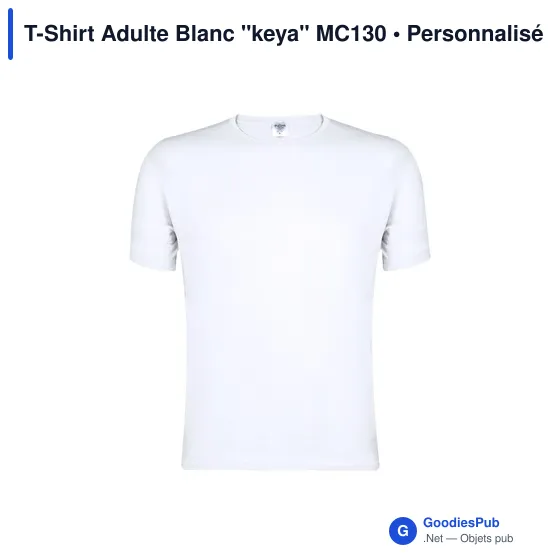 T-Shirt Adulte Personnalisable en Coton Blanc avec Logo - Keya MC130 - Image 5
