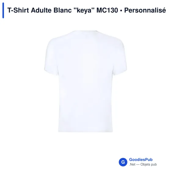 T-Shirt Adulte Personnalisable en Coton Blanc avec Logo - Keya MC130 - Image 8