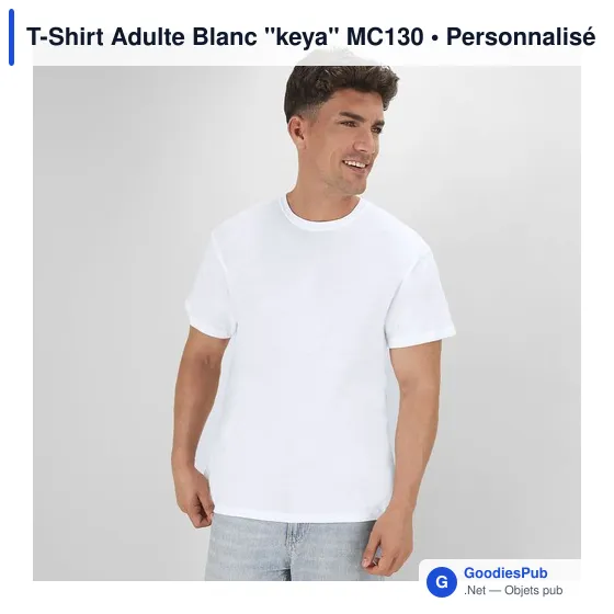 T-Shirt Adulte Personnalisable en Coton Blanc avec Logo - Keya MC130 - Image 10