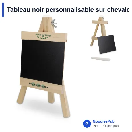 Tableau noir personnalisable sur chevalet en bois avec logo - Nature
