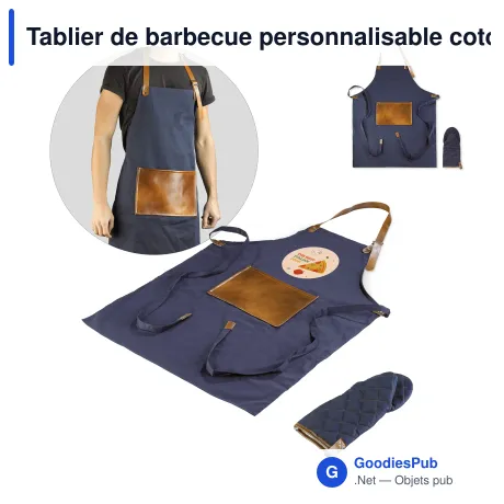 Tablier de barbecue personnalisable coton et polyester avec logo - Bleu foncé