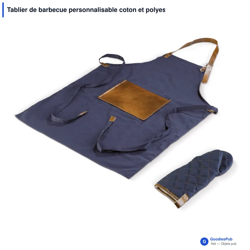 Tablier de barbecue personnalisable coton et polyester avec logo - Bleu foncé - Image 2