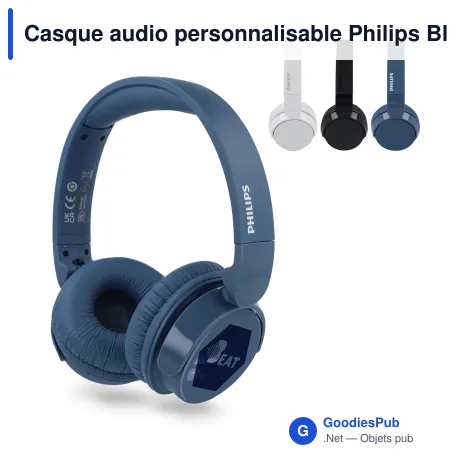 Casque audio personnalisable Philips Bluetooth antibruit 55 h avec logo - TAH4209
