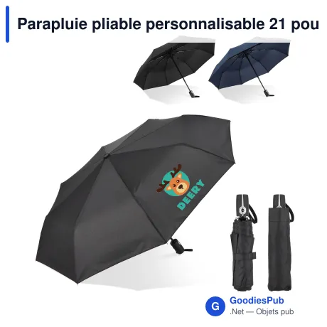 Parapluie pliable personnalisable 21 pouces ouverture et fermeture auto avec logo - Taman