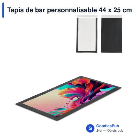 Tapis de bar personnalisable 44 x 25 cm en caoutchouc avec logo - Sublimation