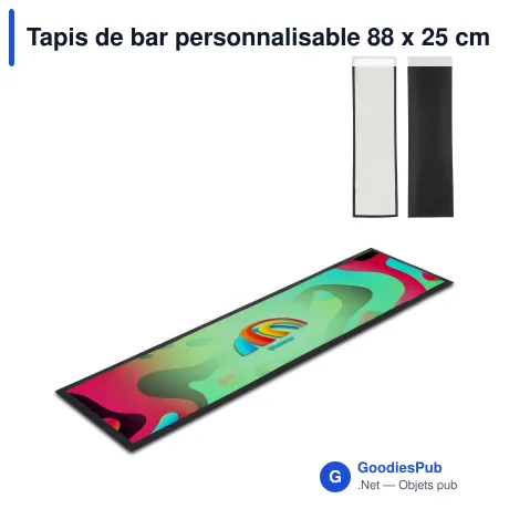 Tapis de bar personnalisable 88 x 25 cm en caoutchouc avec logo - Sublimation
