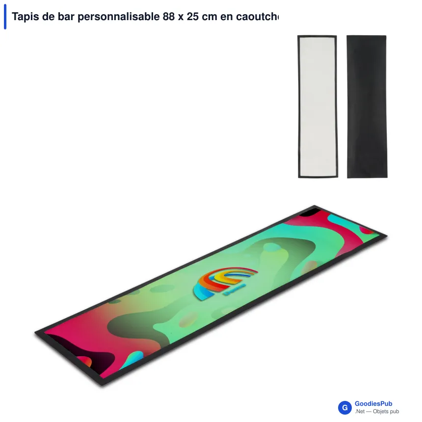 Tapis de bar personnalisable 88 x 25 cm en caoutchouc avec logo - Sublimation - Image 1