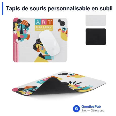 Tapis de souris personnalisable en sublimation avec logo - 22 x 18 cm