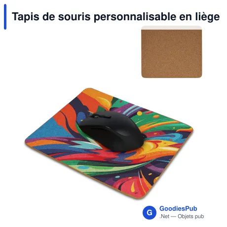 Tapis de souris personnalisable en liège naturel avec logo - 22 x 18 cm