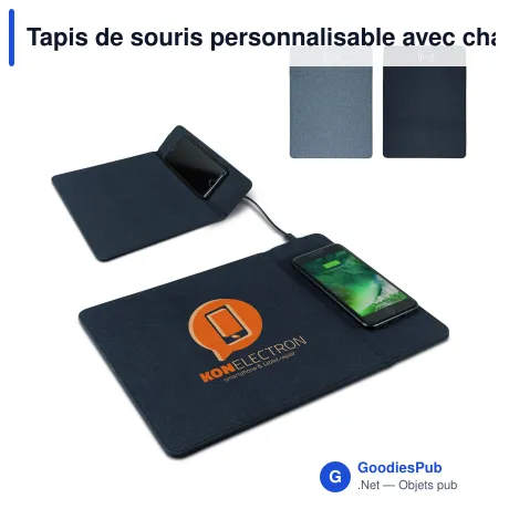 Tapis de souris personnalisable avec chargeur sans fil 5W et logo - Polyester