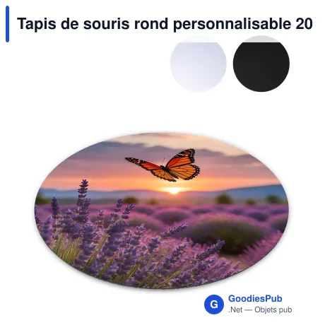 Tapis de souris rond personnalisable 20 cm en sublimation avec logo - Rond