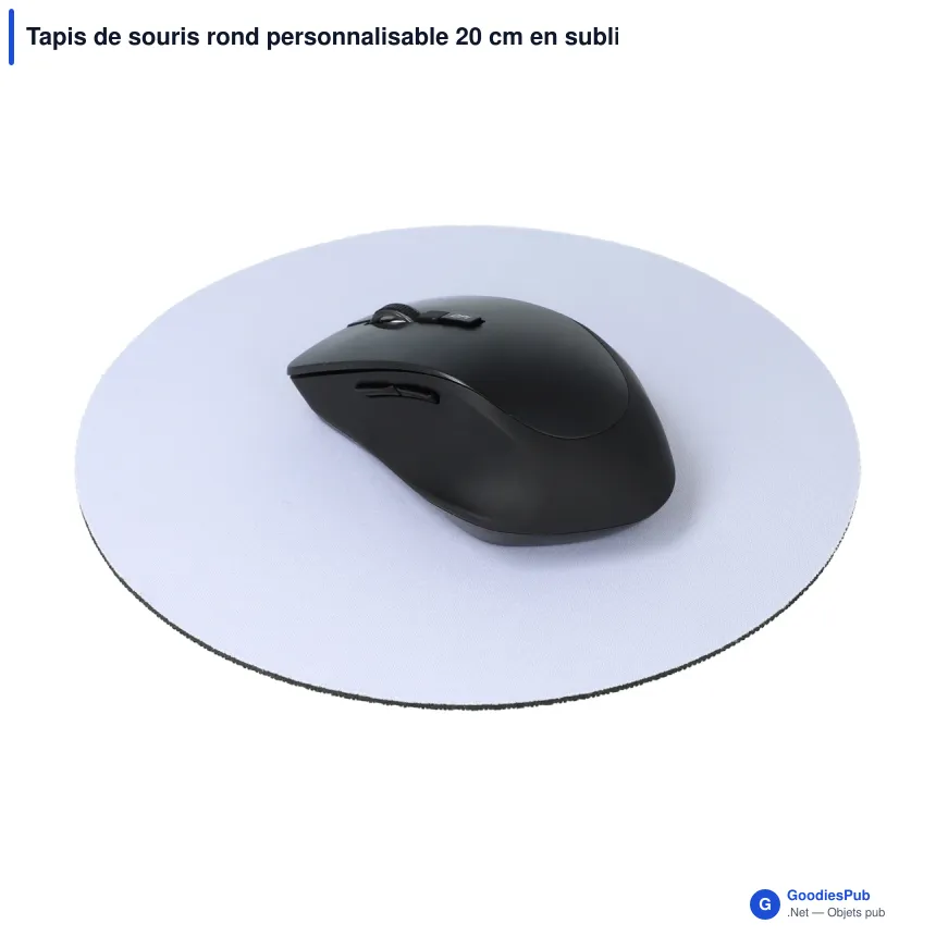 Tapis de souris rond personnalisable 20 cm en sublimation avec logo - Rond - Image 2