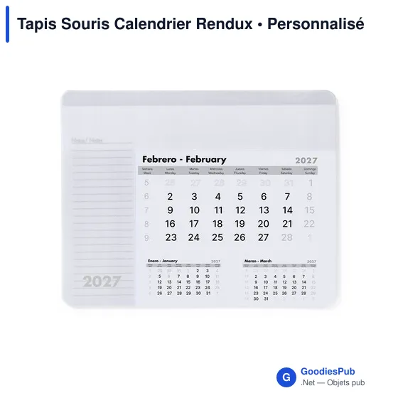 Tapis souris calendrier personnalisable avec logo entreprise - Rendux - Image 2