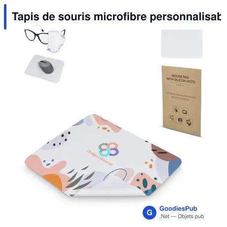 Tapis de souris microfibre personnalisable 18 x 22 cm avec logo - Picots silicone