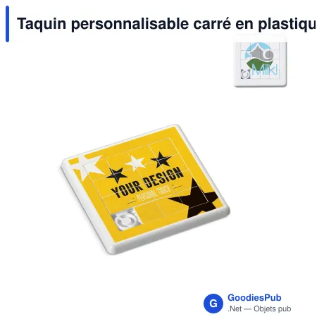 Taquin personnalisable carré en plastique avec logo - Puzzle coulissant blanc