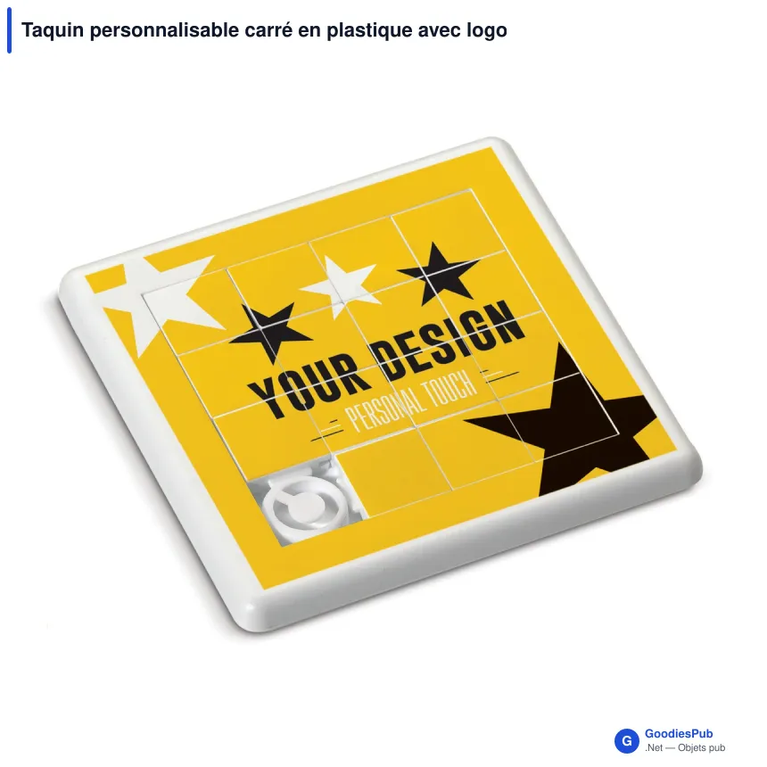 Taquin personnalisable carré en plastique avec logo - Puzzle coulissant blanc - Image 2