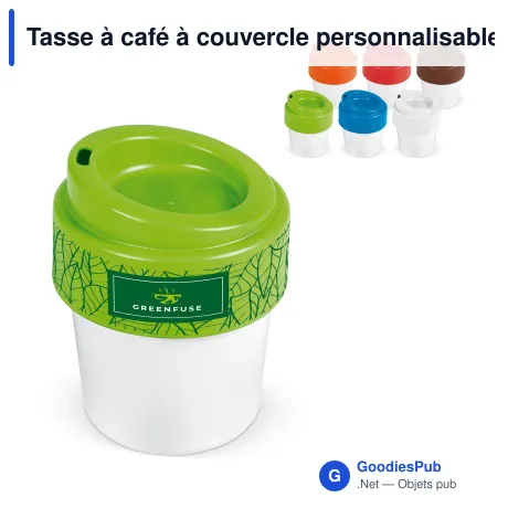 Tasse à café à couvercle personnalisable en Bio PE 240 ml avec logo - Hot-but-cool