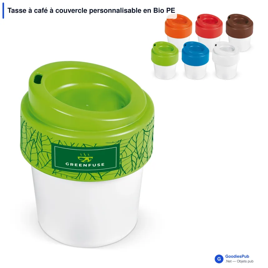Tasse à café à couvercle personnalisable en Bio PE 240 ml avec logo - Hot-but-cool - Image 1