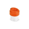Variante Blanc / Orange - Tasse à café à couvercle personnalisable en Bio PE 240 ml avec logo - Hot-but-cool