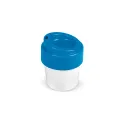Variante Blanc / Bleu - Tasse à café à couvercle personnalisable en Bio PE 240 ml avec logo - Hot-but-cool