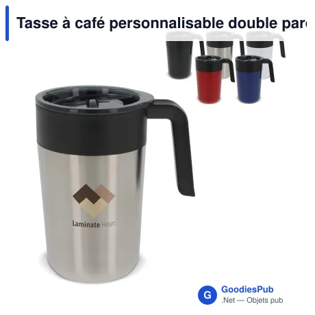 Tasse à café personnalisable double paroi 400 ml avec logo - Inox