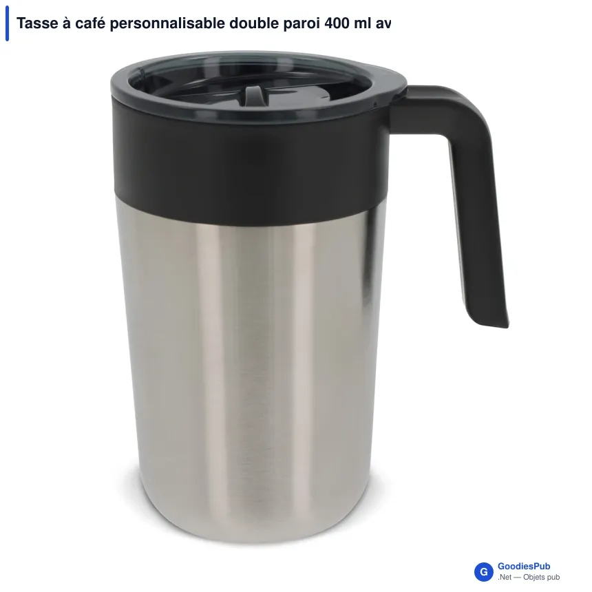 Tasse à café personnalisable double paroi 400 ml avec logo - Inox - Image 5