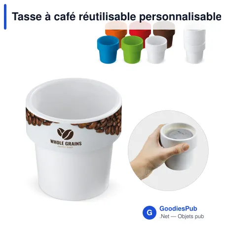 Tasse à café réutilisable personnalisable en Bio PE 240 ml avec logo - Hot-but-cool