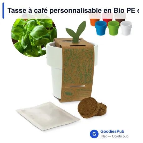 Tasse à café personnalisable en Bio PE et graines de basilic avec logo - Hot-but-cool