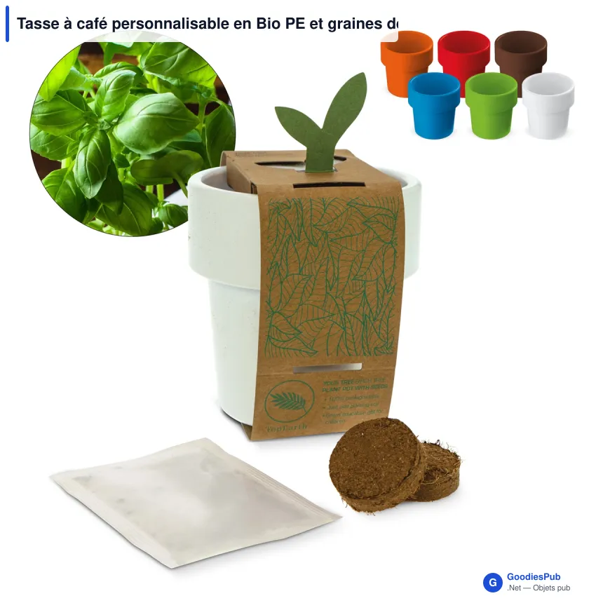 Tasse à café personnalisable en Bio PE et graines de basilic avec logo - Hot-but-cool - Image 1
