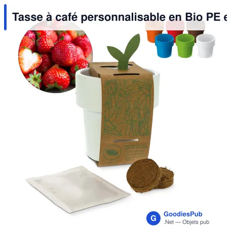 Tasse à café personnalisable en Bio PE et graines de fraisier avec logo - Hot-but-cool