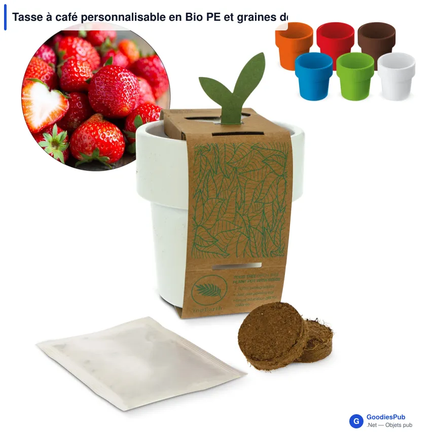 Tasse à café personnalisable en Bio PE et graines de fraisier avec logo - Hot-but-cool - Image 1
