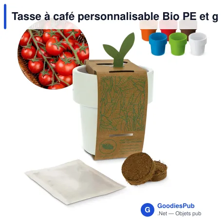 Tasse à café personnalisable Bio PE et graines de tomate cerise avec logo - Hot-but-cool