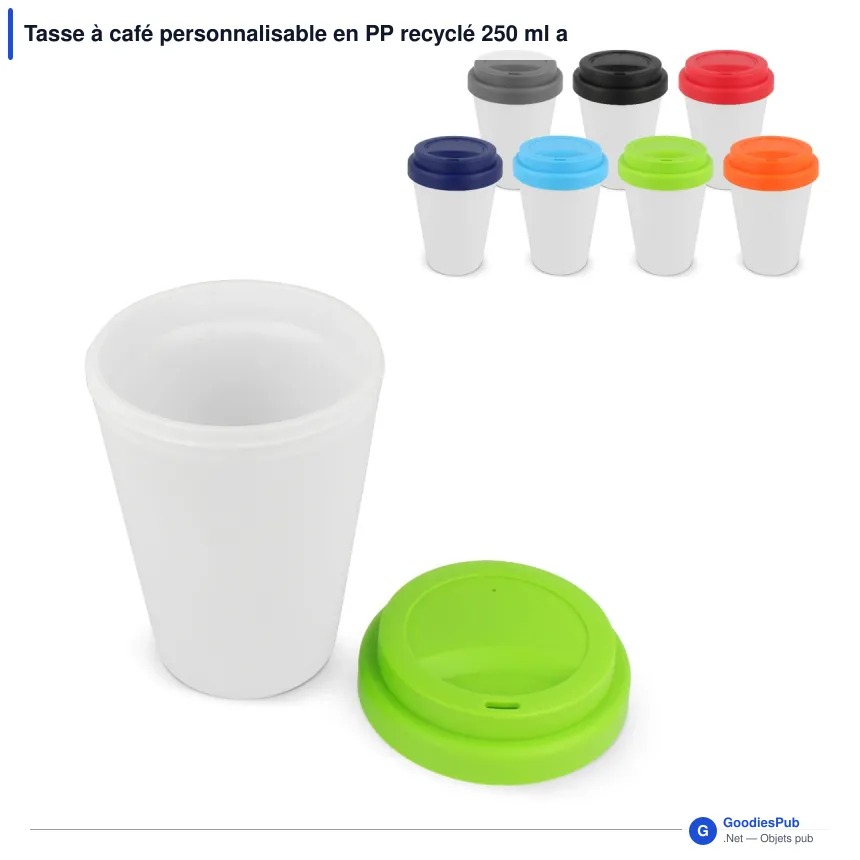 Tasse à café personnalisable en PP recyclé 250 ml avec logo - Corps blanc - Image 1
