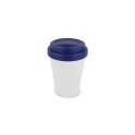 Variante Blanc / bleu foncé - Tasse à café personnalisable en PP recyclé 250 ml avec logo - Corps blanc