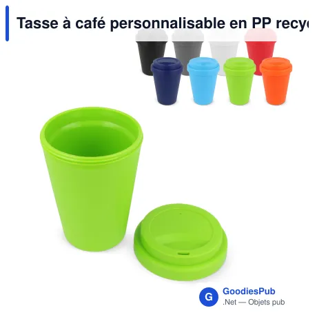 Tasse à café personnalisable en PP recyclé 250 ml avec logo - Couleurs unies