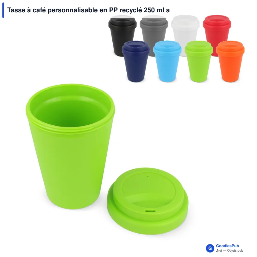 Tasse à café personnalisable en PP recyclé 250 ml avec logo - Couleurs unies - Image 1