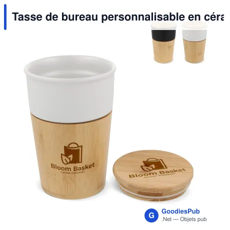 Tasse de bureau personnalisable en céramique et bambou 300 ml avec logo - Vienne