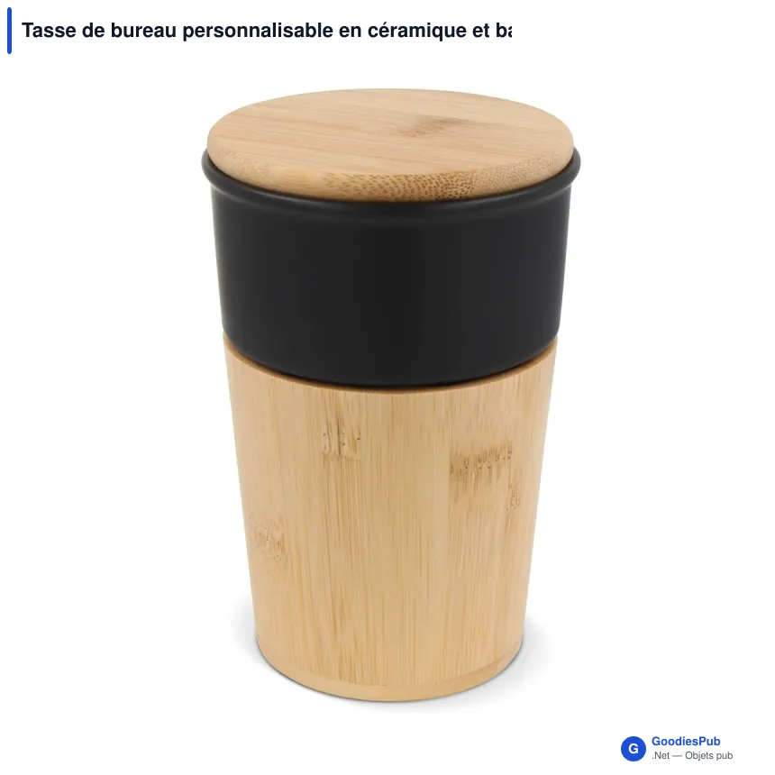 Tasse de bureau personnalisable en céramique et bambou 300 ml avec logo - Vienne - Image 2