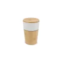 Variante Blanc - Tasse de bureau personnalisable en céramique et bambou 300 ml avec logo - Vienne