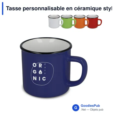 Tasse personnalisable en céramique style émail 280 ml avec logo