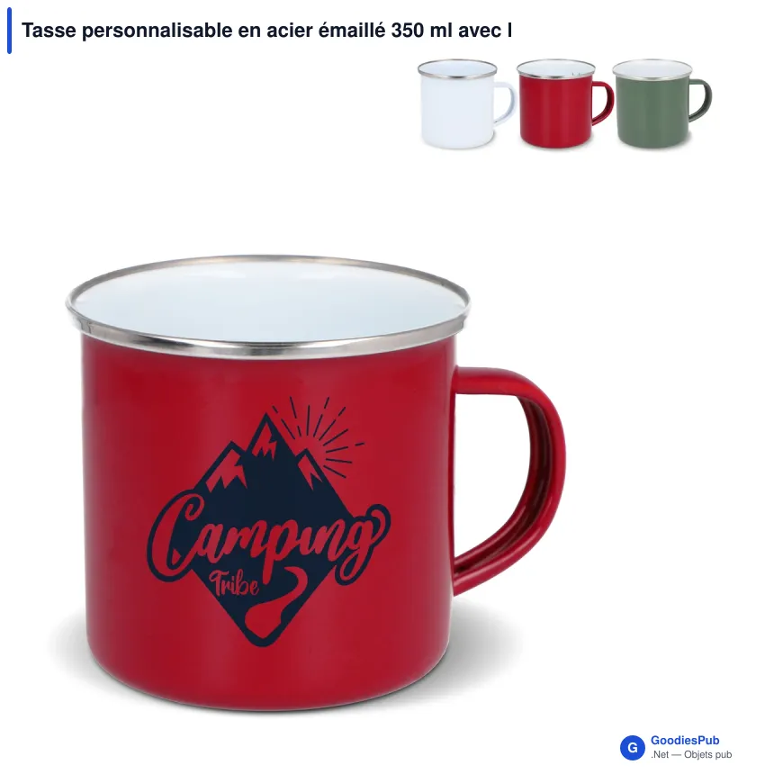Tasse personnalisable en acier émaillé 350 ml avec logo - Émail - Image 1