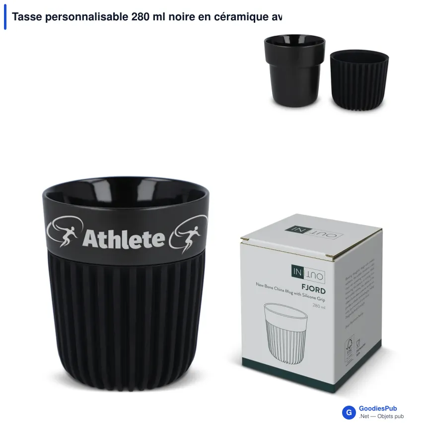Tasse personnalisable 280 ml noire en céramique avec logo - InSideOut Fjord All Black - Image 1