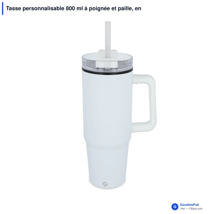 Tasse personnalisable 800 ml à poignée et paille, en inox recyclé avec logo - Miami - Image 4
