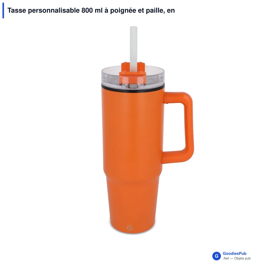 Tasse personnalisable 800 ml à poignée et paille, en inox recyclé avec logo - Miami - Image 5