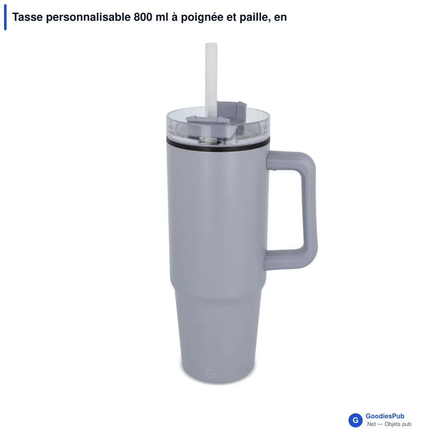 Tasse personnalisable 800 ml à poignée et paille, en inox recyclé avec logo - Miami - Image 6