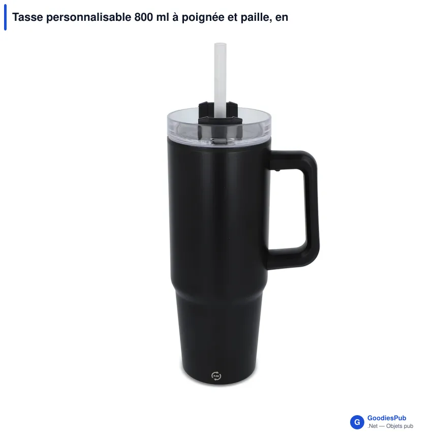 Tasse personnalisable 800 ml à poignée et paille, en inox recyclé avec logo - Miami - Image 7
