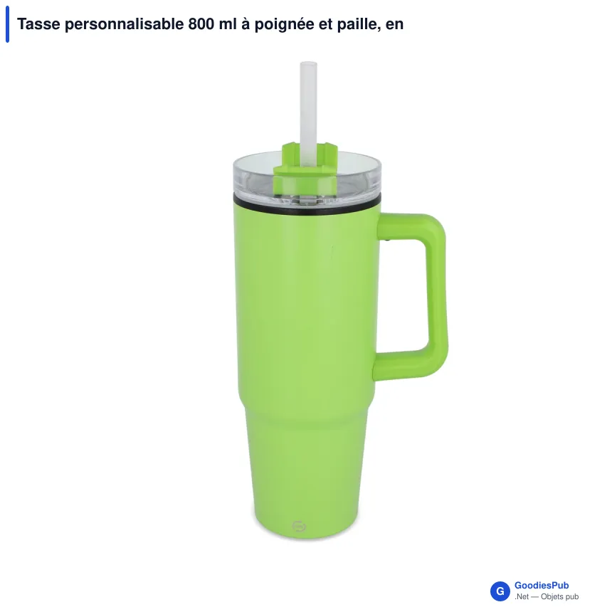 Tasse personnalisable 800 ml à poignée et paille, en inox recyclé avec logo - Miami - Image 8