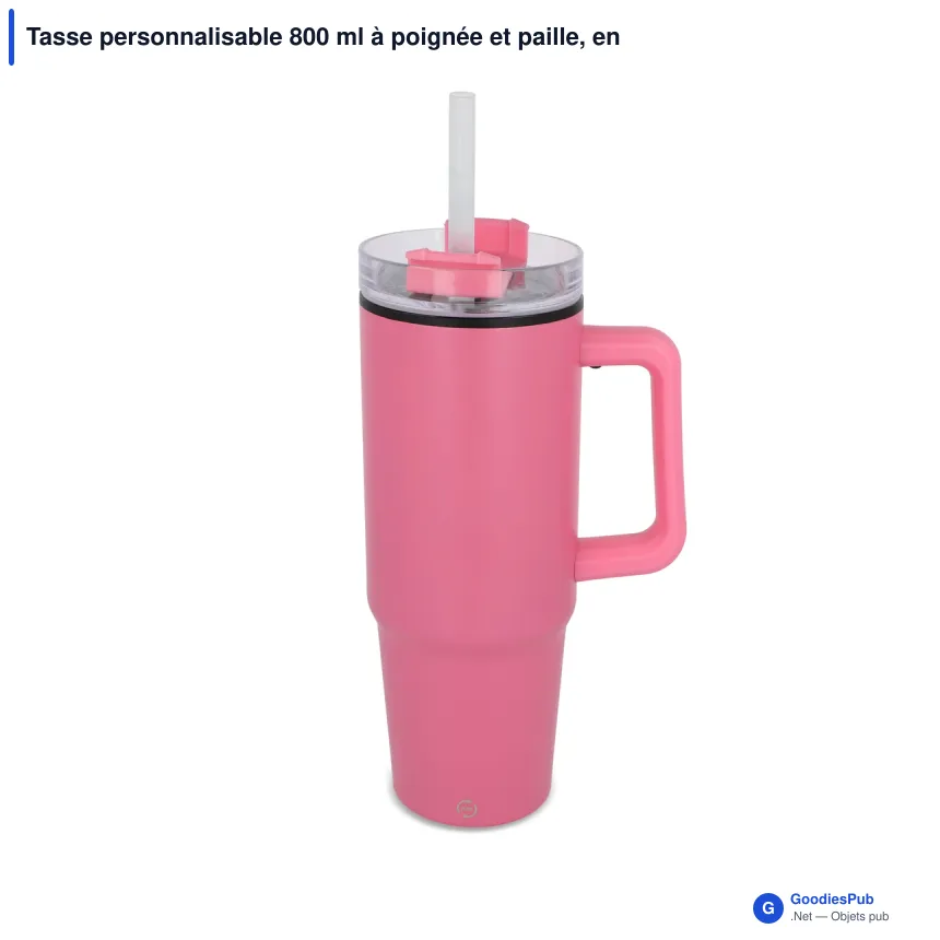 Tasse personnalisable 800 ml à poignée et paille, en inox recyclé avec logo - Miami - Image 9