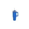 Variante Bleu - Tasse personnalisable 800 ml à poignée et paille, en inox recyclé avec logo - Miami